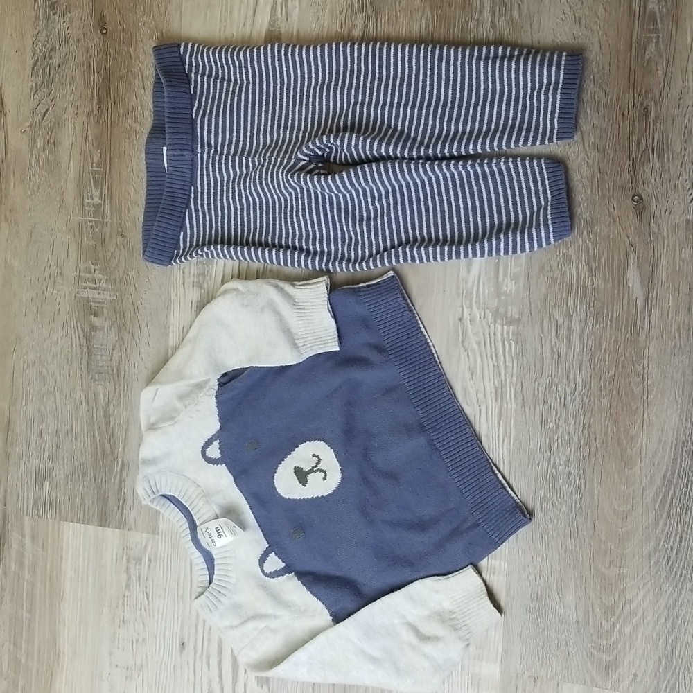 Carter's baby boys sweater outfit 9m 6-9 months bear blue stripe fall winter